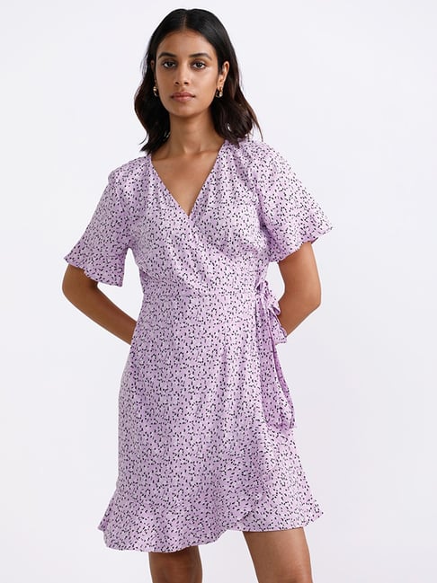 Off the Shoulder Lilac Floral Prom Dress, Off Shoulder Lilac Homecomin –  abcprom