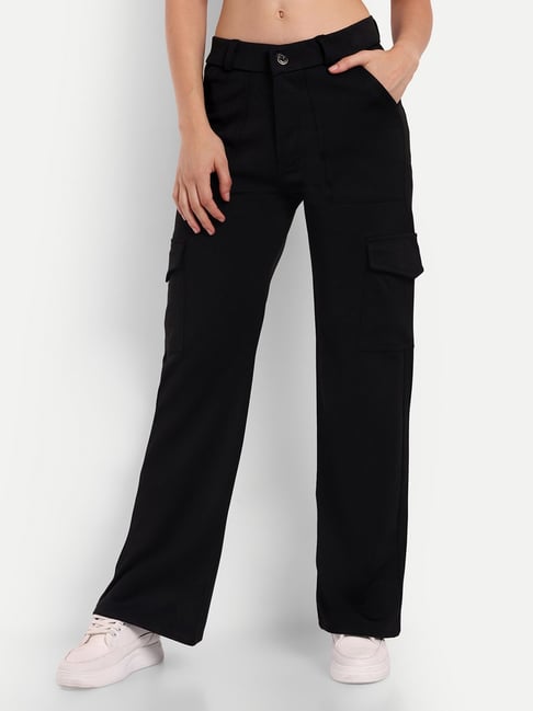 Jeans & Trousers | Black High Waisted Cargo Jeans | Freeup