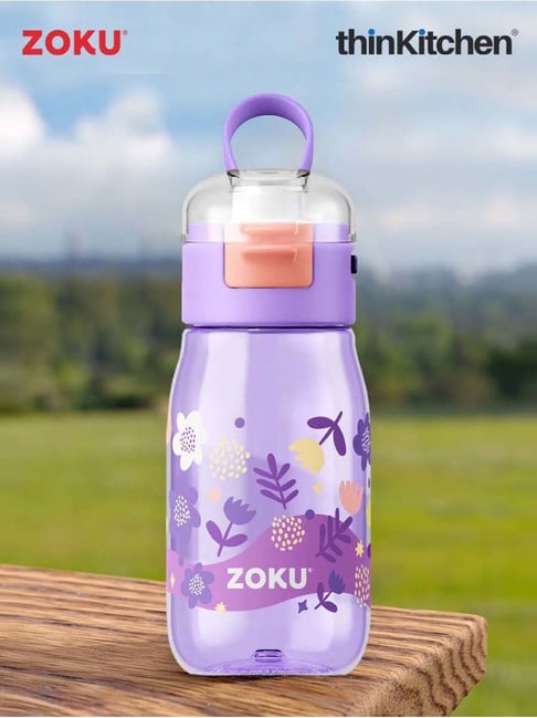 Zoku Purple Plastic Flowers Kids Flip Gulp Bottle (0.475 L)