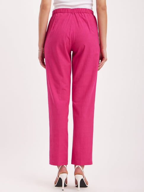 Hot Pink Linen Wide Leg Trouser | Simply Be