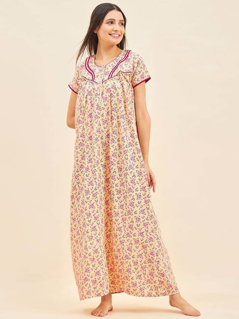 Pink White Circles, Batik, 100% Cotton Night Gown – thekaftanshop.com