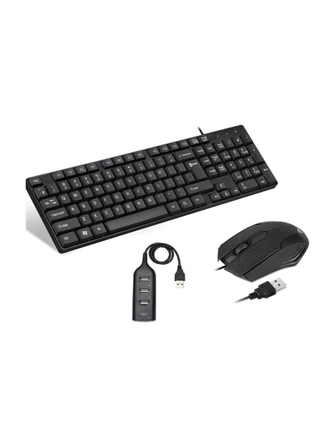 Enter Pinnacle Pro Wired Keyboard + Cursor Wired Mouse + U4P USB Hub Combo Set (Black)