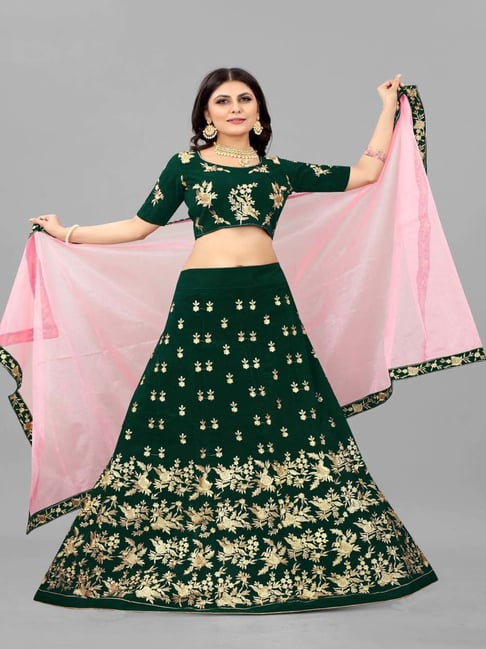 Embroidered semi stitched lehenga choli and dupatta on sale set