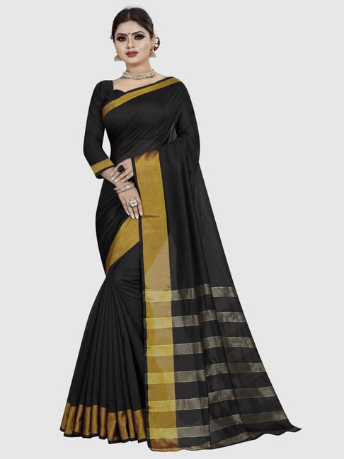 Buy TRIMAYA BLACK WITH GOLDEN EMBROIDEREY AND BORDER Dhakai Jamdani Saree  (With Blouse) at Amazon.in