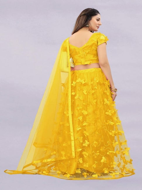 Party Wear Yellow Crop Top Lehenga With Dupatta For Women