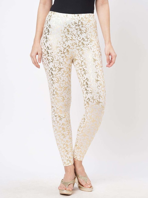 600295: White and Off White color family stitched leggings .