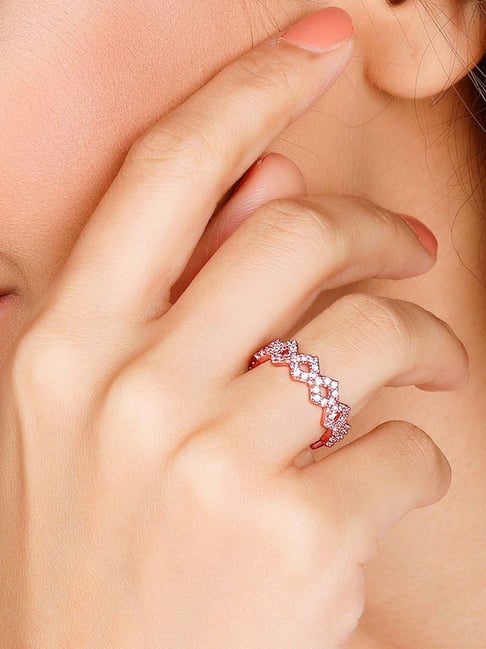 GIVA 92.5 Sterling Silver Rose Gold Woven Together Ring for Women-picture-41