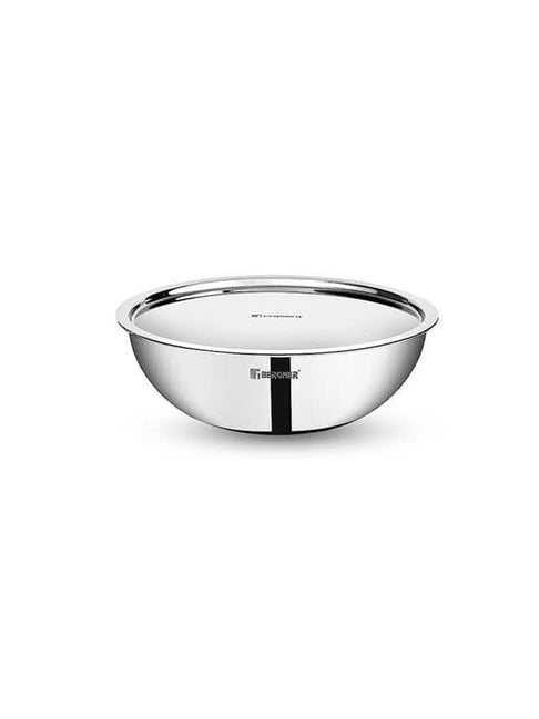 Bergner Tripro Silver Stainless Steel 24 cm Induction Friendly Triply Serve Wok With Lid (3.2 L)-picture-13