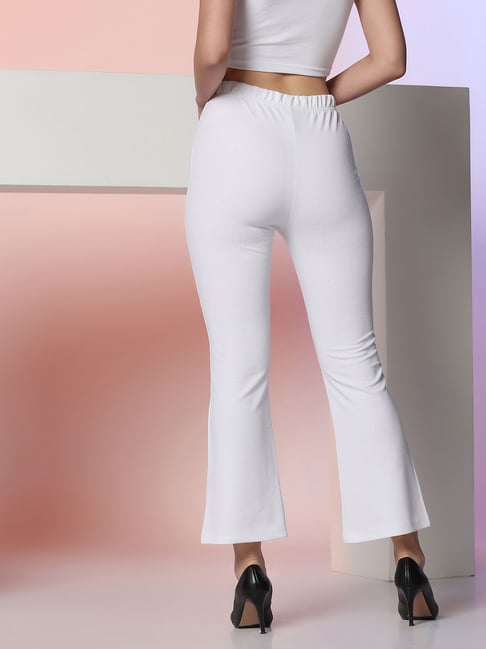 REISS Isa High Waisted Cotton Denim Women's Jeans Flared Trousers in White  | eBay