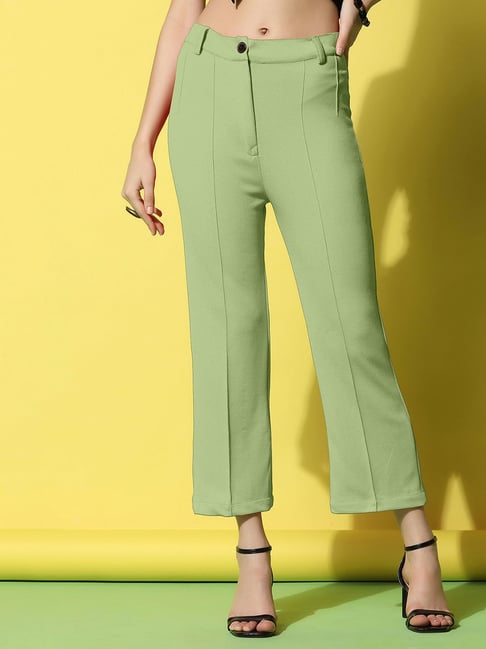 SELVIA Light Green Regular Fit Mid Rise Trousers-image-22