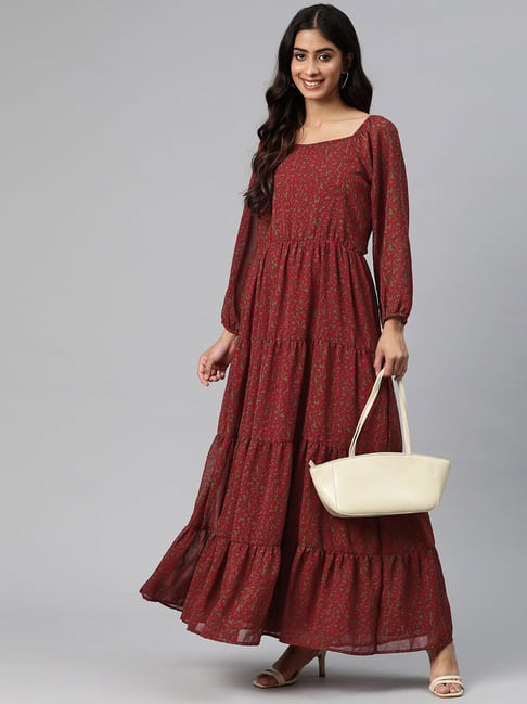 Buy Mittu V neck Western outfits long kurti/Top,Long Dress,gown XL Maroon  Online at Best Prices in India - JioMart.