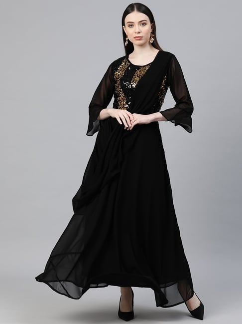 Designer Black Georgette Sequence Embroidery Worked Partywear Gown –  Kaleendi