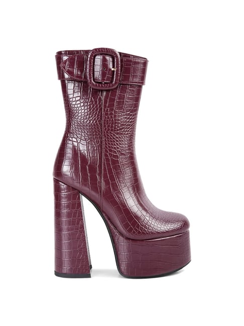 Burgundy platform outlet booties