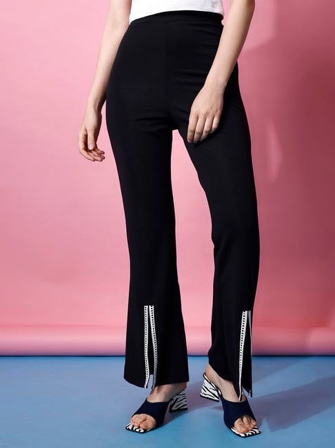 Buy Online Women Black Solid Bootcut Trousers at best price  Plussin