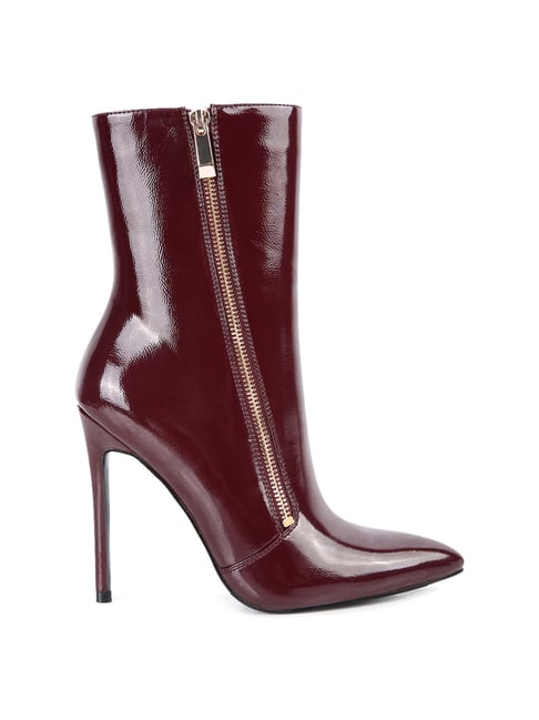 Burgundy shop patent booties