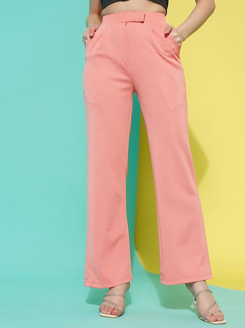 Buy Women Peach Solid Casual Slim Fit Trousers Online - 701865 | Van Heusen