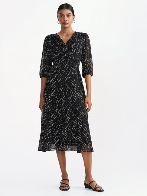 Wardrobe by Westside Black Printed A-Line Dress