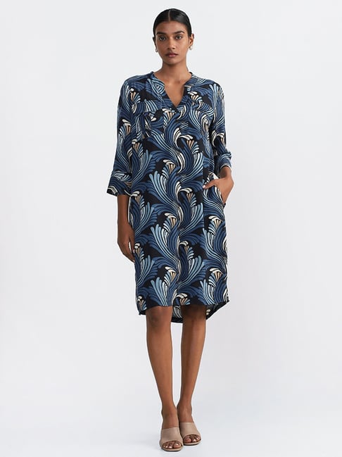 Warehouse feather print midi shirt sale dress