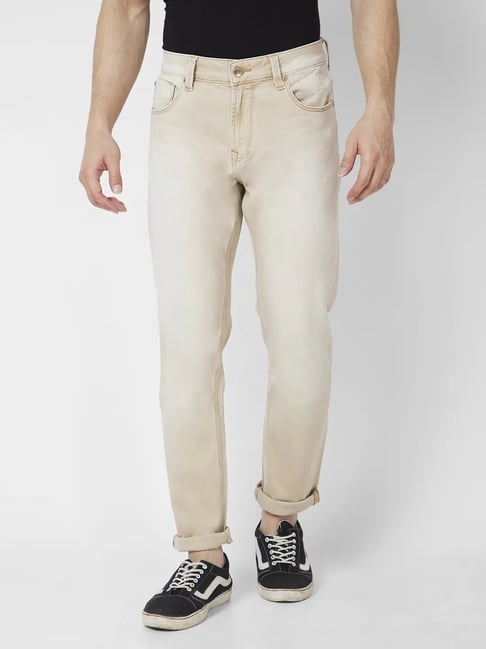 Spykar Light Sand Cotton Slim Fit Jeans