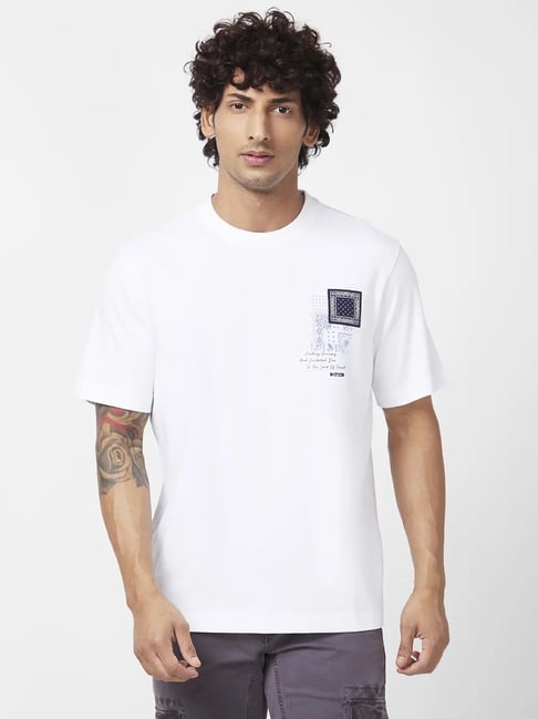 spykar white t shirt