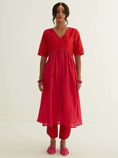 Buy Online Red Cotton Plain Party Wear Kurti  81103  Kurtis  Tunics