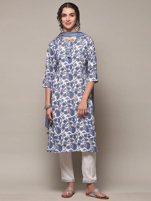Off-White Pure Kora Silk by Cotton Handwoven Banarasi Suit Set - Tilfi