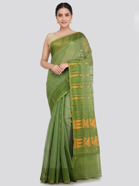 Pinkloom Green Cotton Woven Saree-picture-28