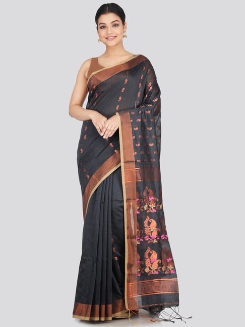 Pinkloom Grey Woven Saree With Unstitched Blouse-image-42