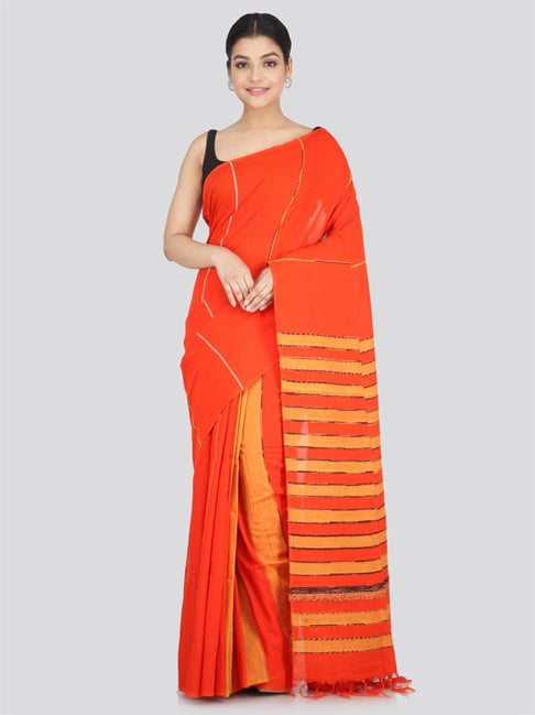 Orange color Linen Cotton saree - SR15308