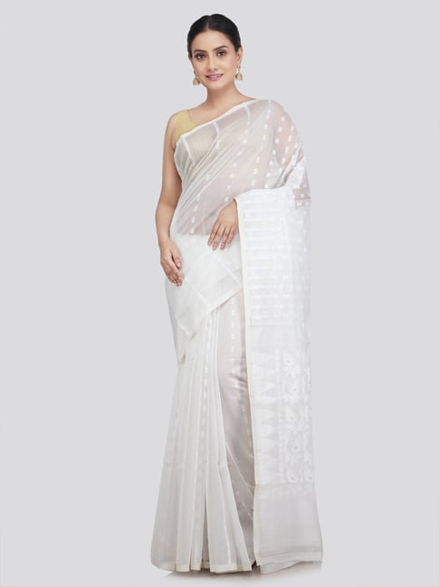 Pinkloom White Cotton Woven Saree-picture-33