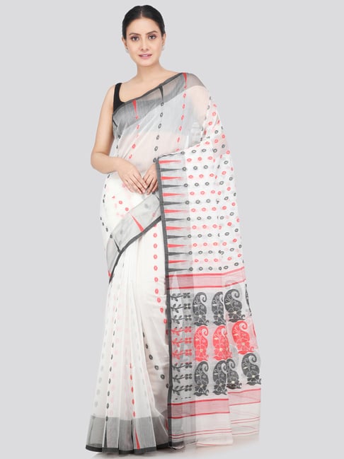 Pinkloom White Cotton Woven Saree-picture-34