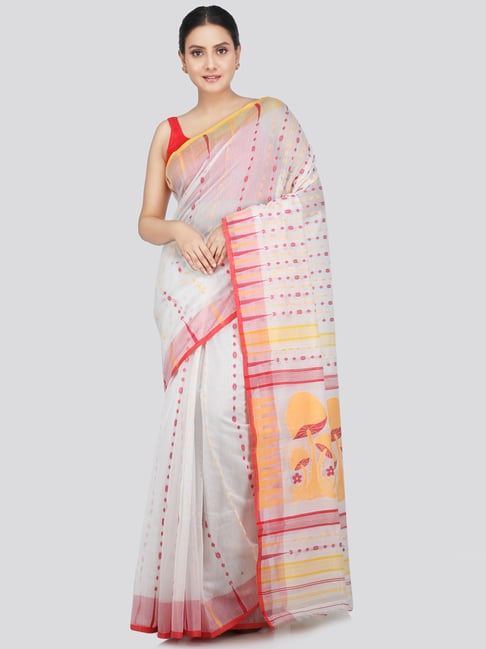 Pinkloom White Cotton Woven Saree-picture-31