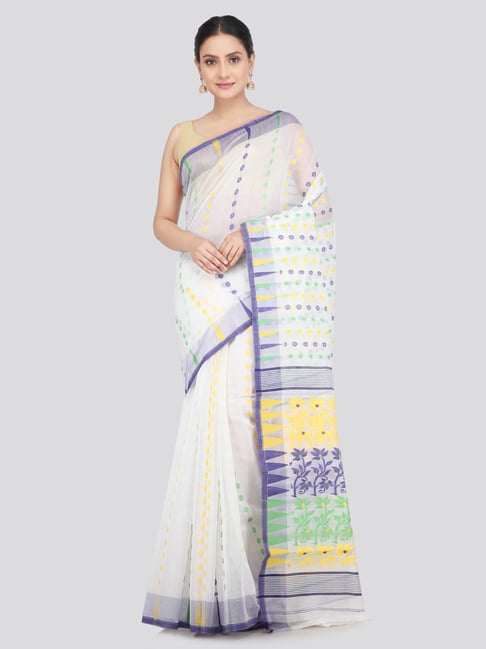 Pinkloom White Cotton Woven Saree-picture-32