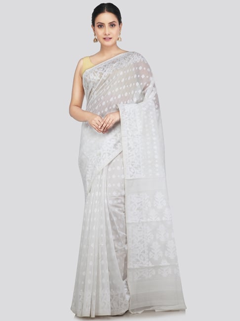 Pinkloom White Cotton Woven Saree-picture-30