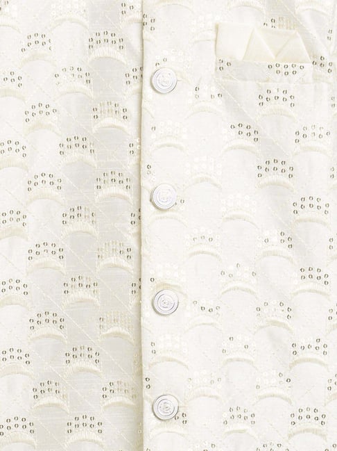 Ahhaaaa Kids White Embellished Full Sleeves Sherwani Set