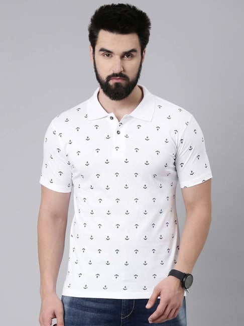 Kryptic White Regular Fit Printed Cotton Polo T-Shirt-picture-24