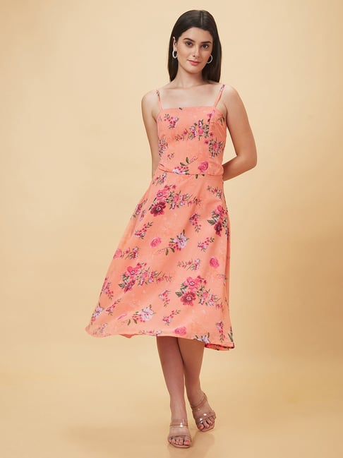 Globus Peach Floral Print Fit & Flare Dress-picture-41