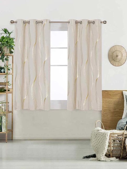Urban Space Beige Polyester Window Curtain With Tieback & Eyelet