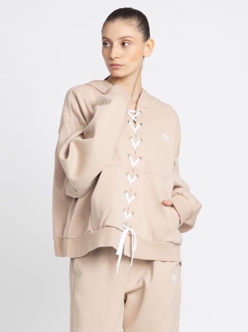 Adidas Originals Beige Cotton Hooded Hoodie-image-23