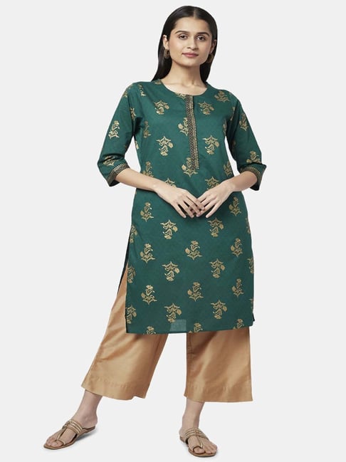 Rangmanch by Pantaloons Green Cotton Printed Straight Kurta