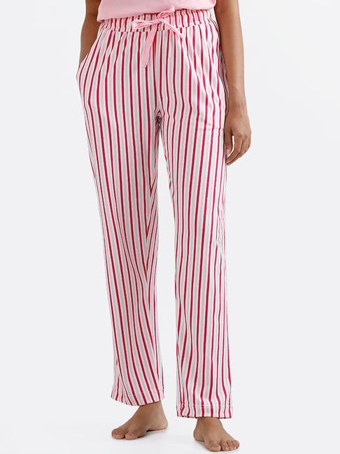 ASOS DESIGN satin stripe shirt  pants pajama set in pink  red  ASOS