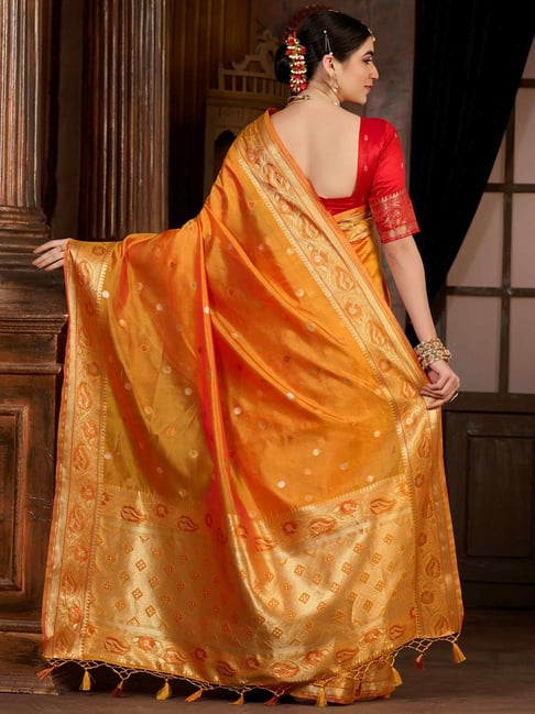 Flamboyant Orange Organza Silk Saree With Magnetic Blouse Pi