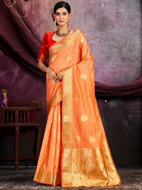 Orange Zari Weaving Silk Classic Saree With Blouse – RawaazFashion