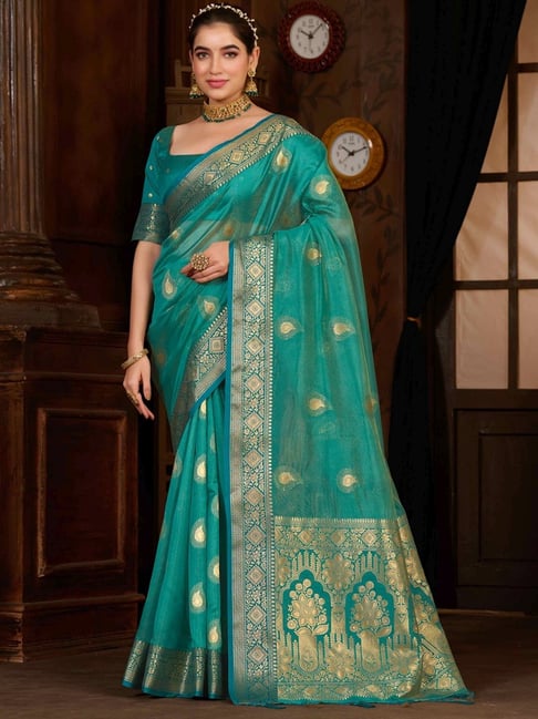 Buy Rama Green Embroidery Work Georgette Satin Beautiful Broder Saree Online