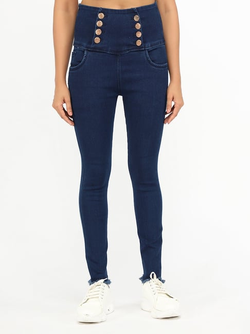 Angelfab Dark Blue Cotton Skinny Fit High Rise Jeans