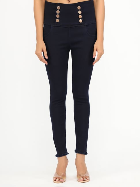 Angelfab Dark Blue Cotton Skinny Fit High Rise Jeans