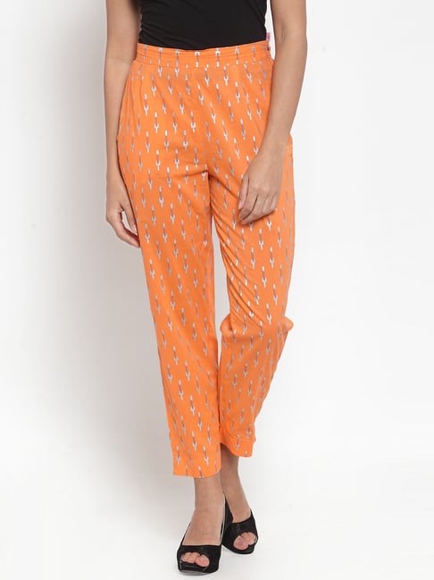 Indibelle Orange Cotton Printed Trousers-picture-42