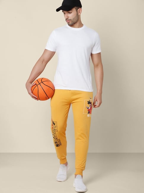 Free Authority Yellow Cotton Regular Fit Dragon Ball Z Printed Joggers