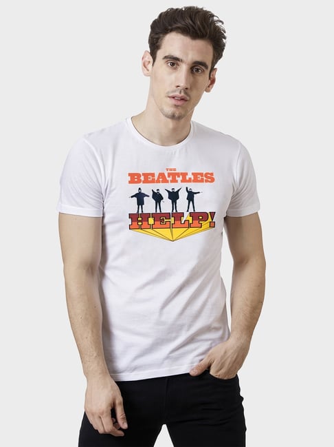Tata Cliq The Beatles White T Shirt Round Neck T Shirt Printing