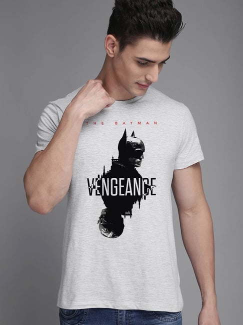 Free Authority Grey Cotton Regular Fit Batman Printed T-Shirt